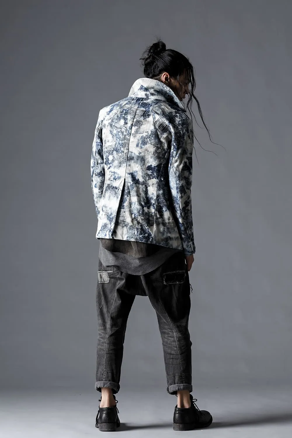 Damage Repair Curved Tapered Drop Crotch Denim Pants