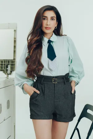 Dense Grey Belted Shorts