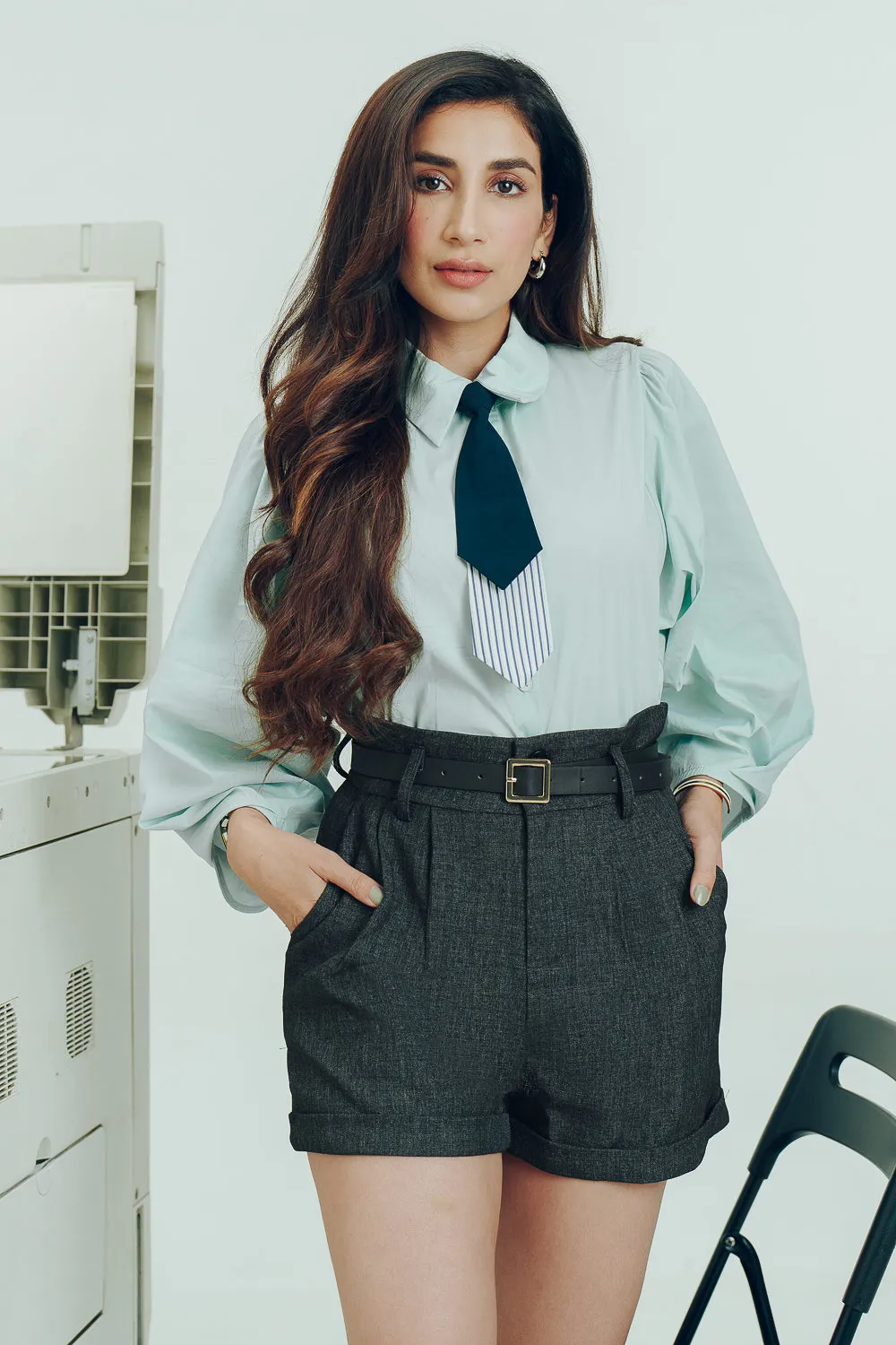 Dense Grey Belted Shorts