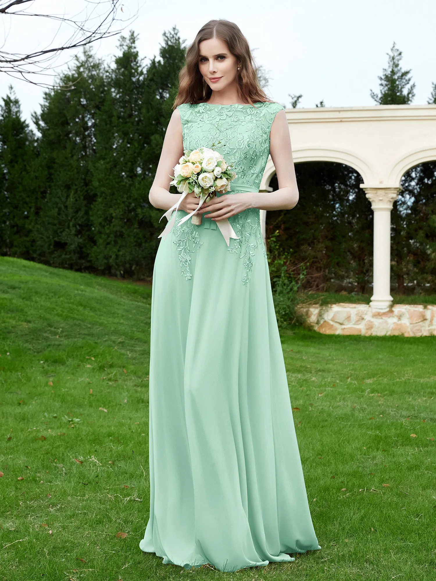 Elegant Illusion Lace Appliqued Dress With Buttons Mint Green Plus Size