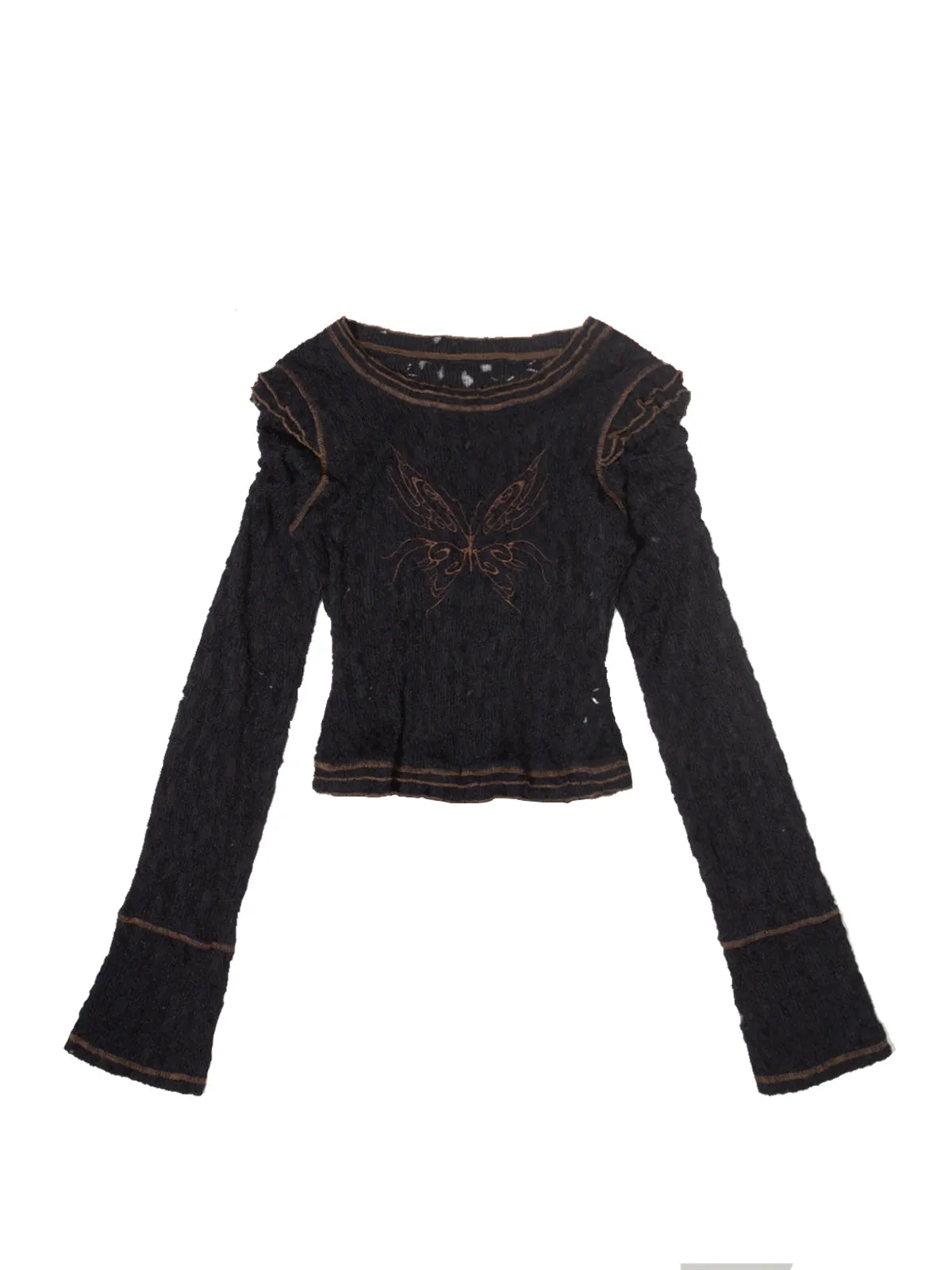 Embroidery Punching Lace Frill Retro Feminine Knit