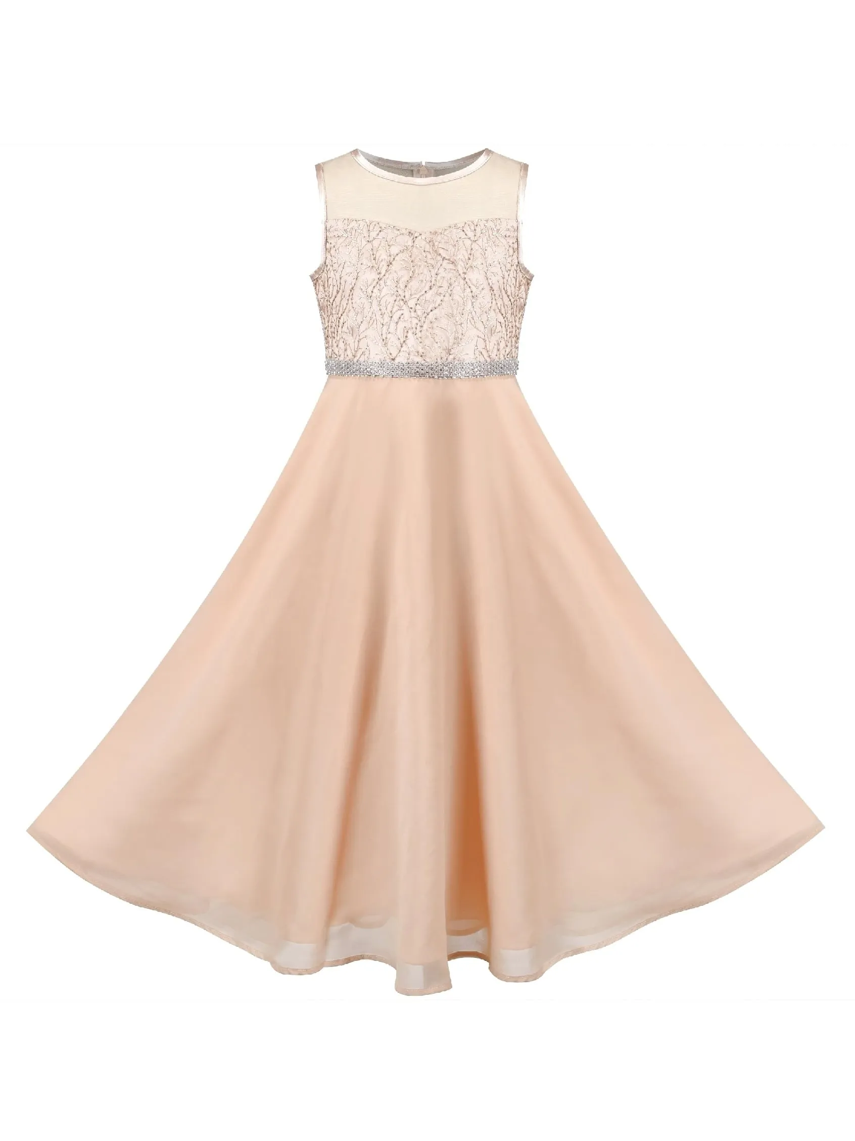 Girls Dress Rhinestone Chiffon Bridesmaid Wedding Pageant Formal Special Occasion Dance Night Ball Maxi Gown 6