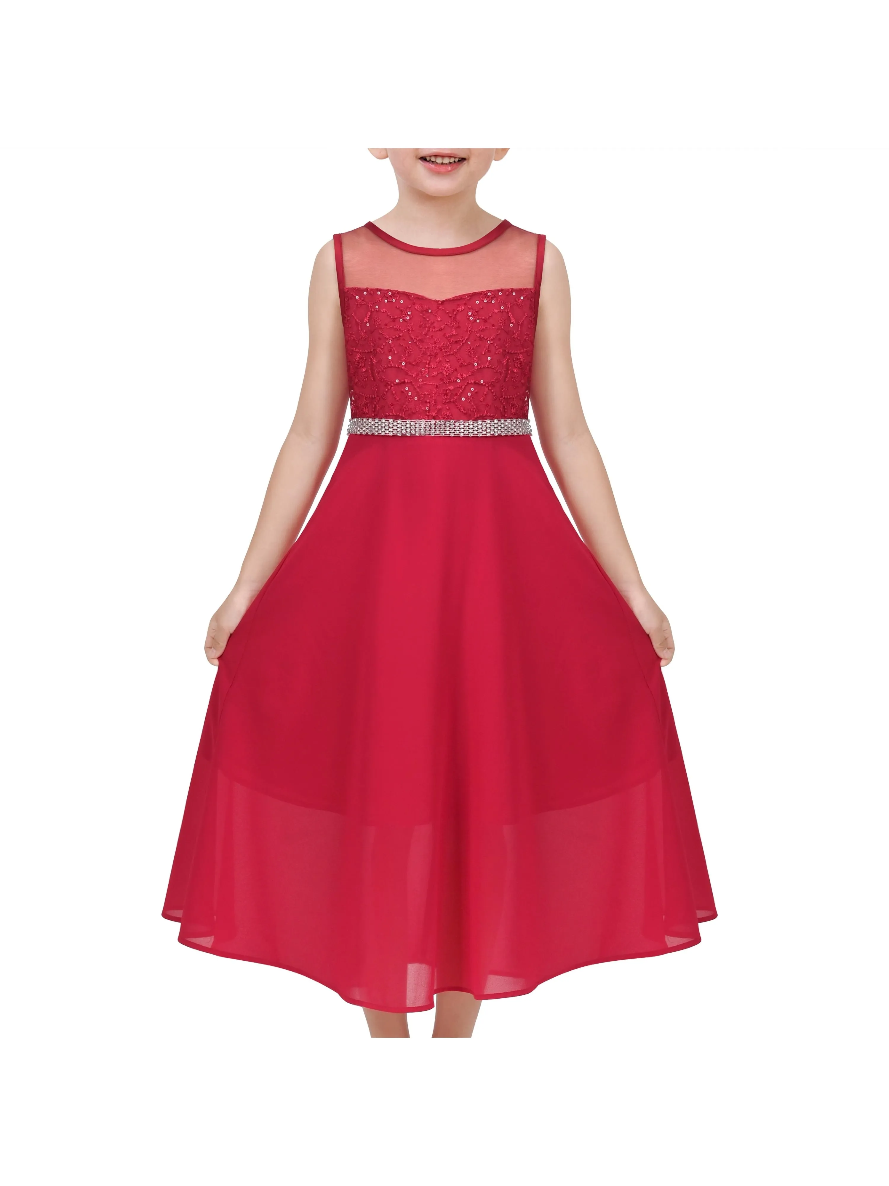 Girls Dress Rhinestone Chiffon Bridesmaid Wedding Pageant Formal Special Occasion Dance Night Ball Maxi Gown 6