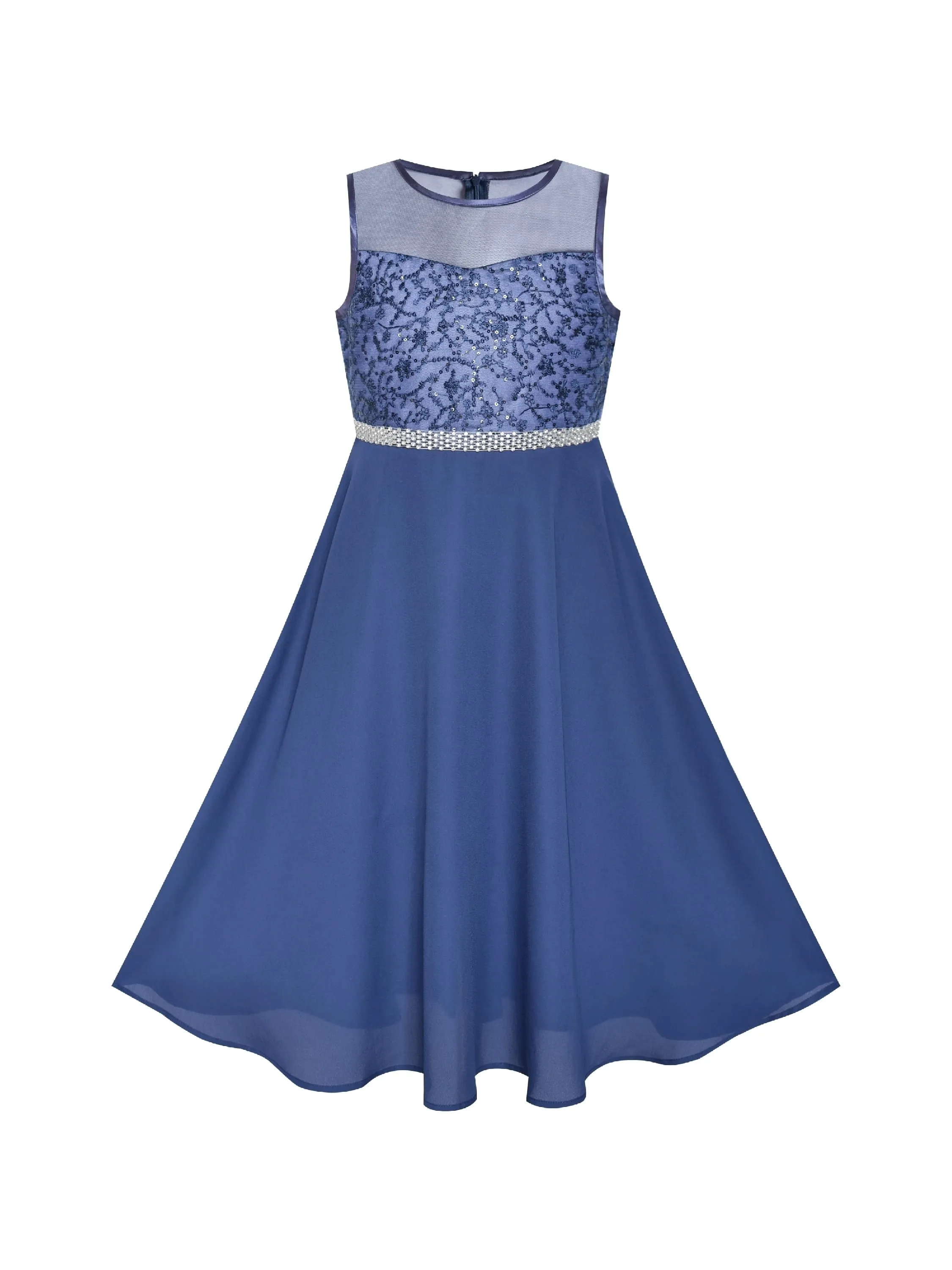 Girls Dress Rhinestone Chiffon Bridesmaid Wedding Pageant Formal Special Occasion Dance Night Ball Maxi Gown 6