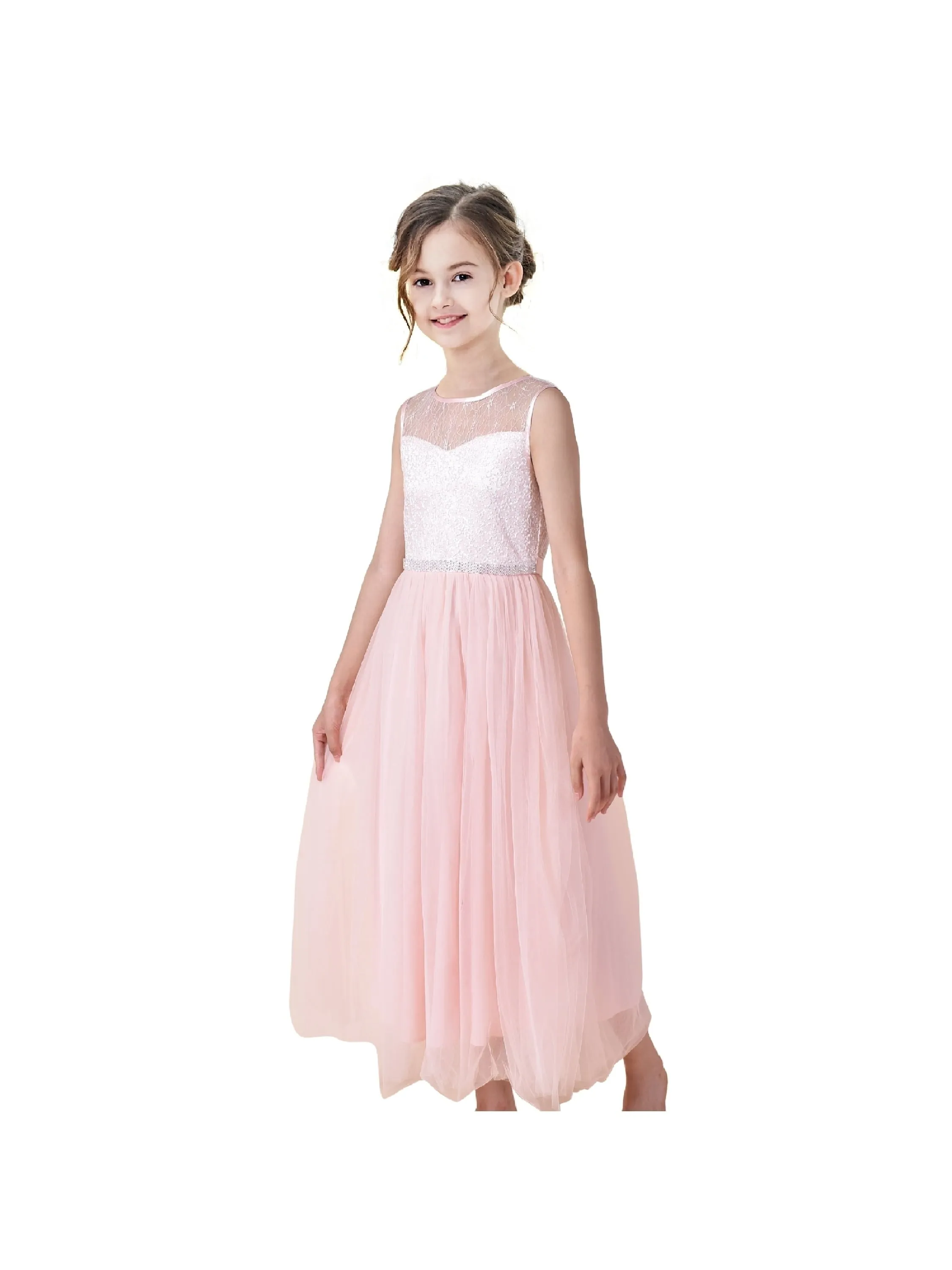 Girls Dress Rhinestone Chiffon Bridesmaid Wedding Pageant Formal Special Occasion Dance Night Ball Maxi Gown 6