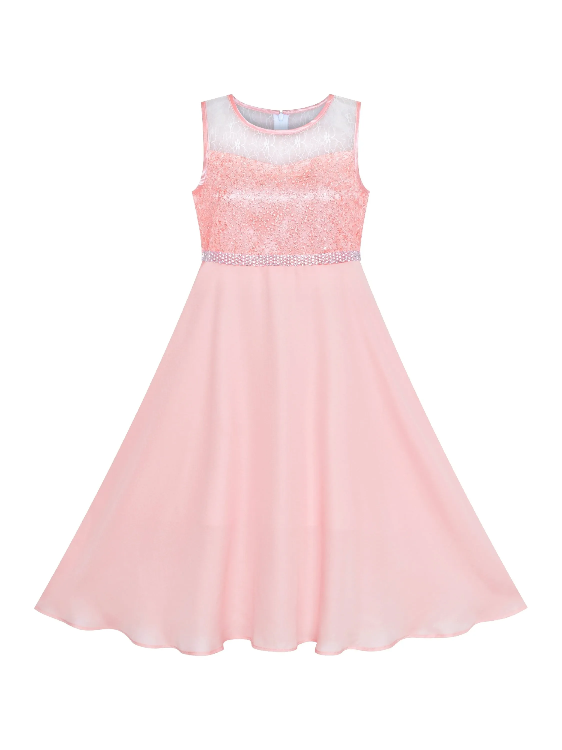 Girls Dress Rhinestone Chiffon Bridesmaid Wedding Pageant Formal Special Occasion Dance Night Ball Maxi Gown 6