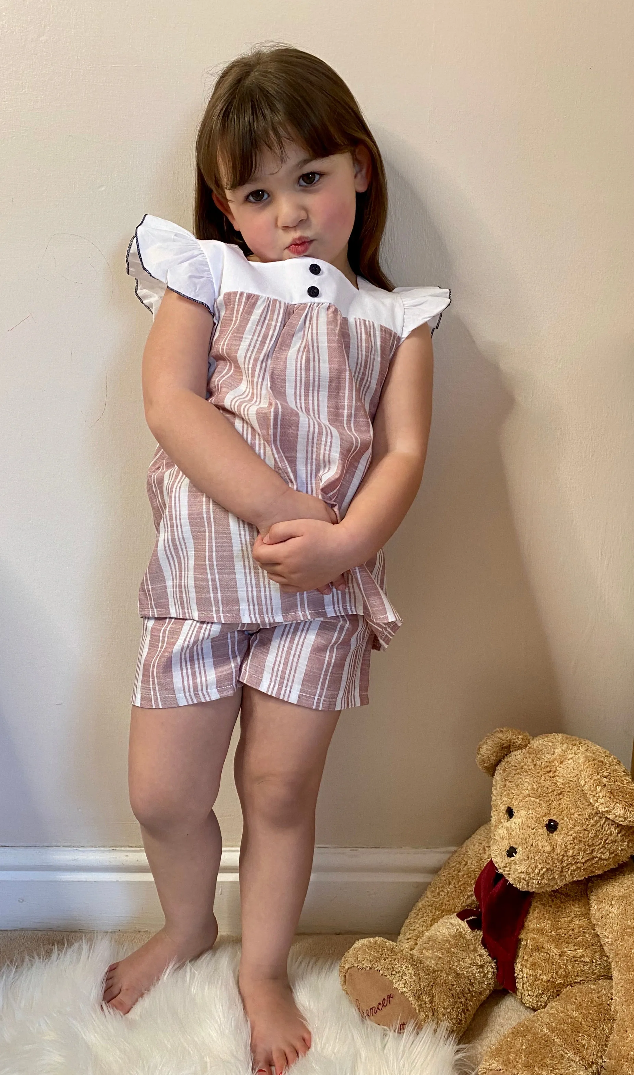 Girls Two Piece Stripe Top and Shorts Set