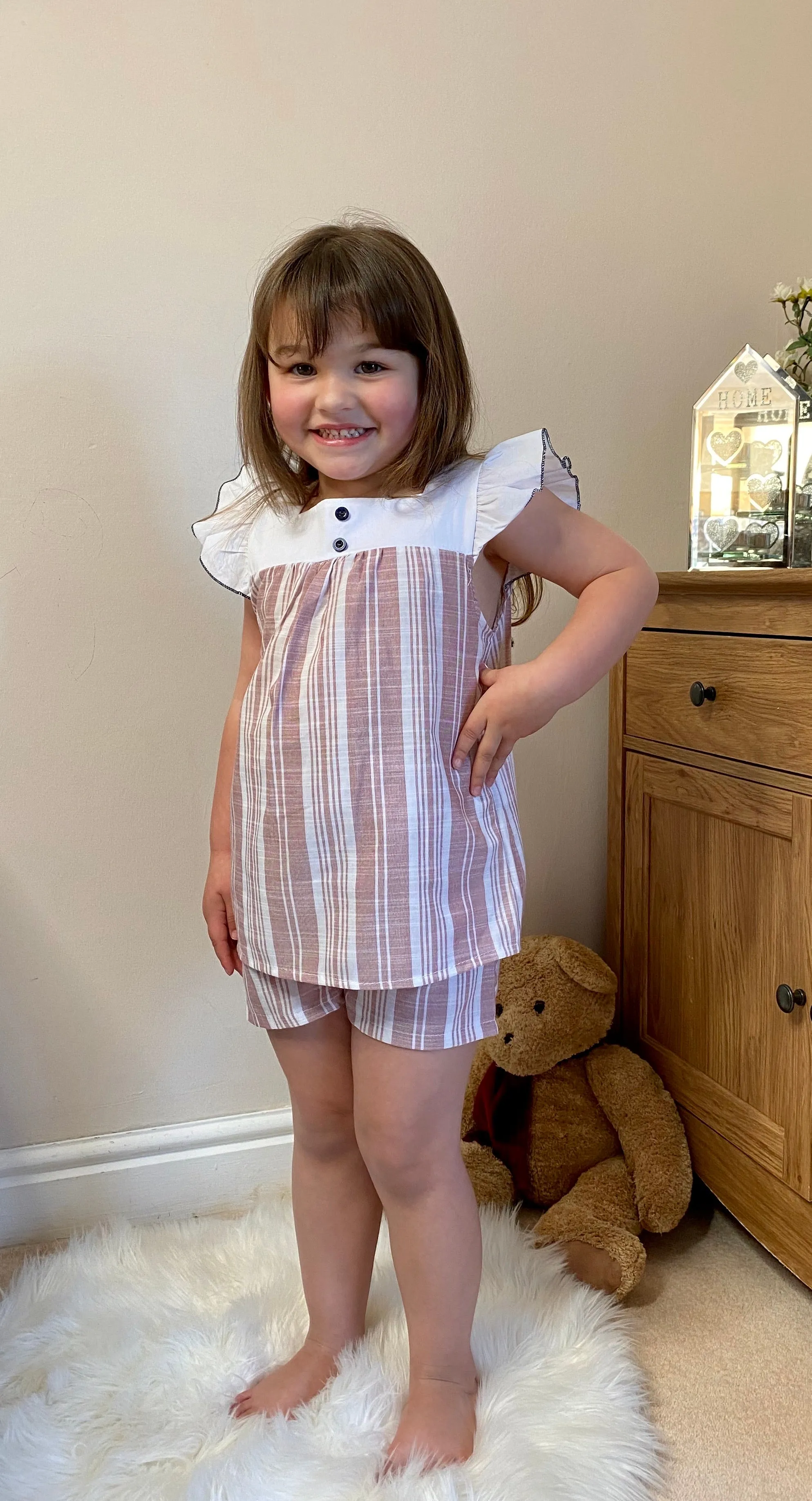 Girls Two Piece Stripe Top and Shorts Set