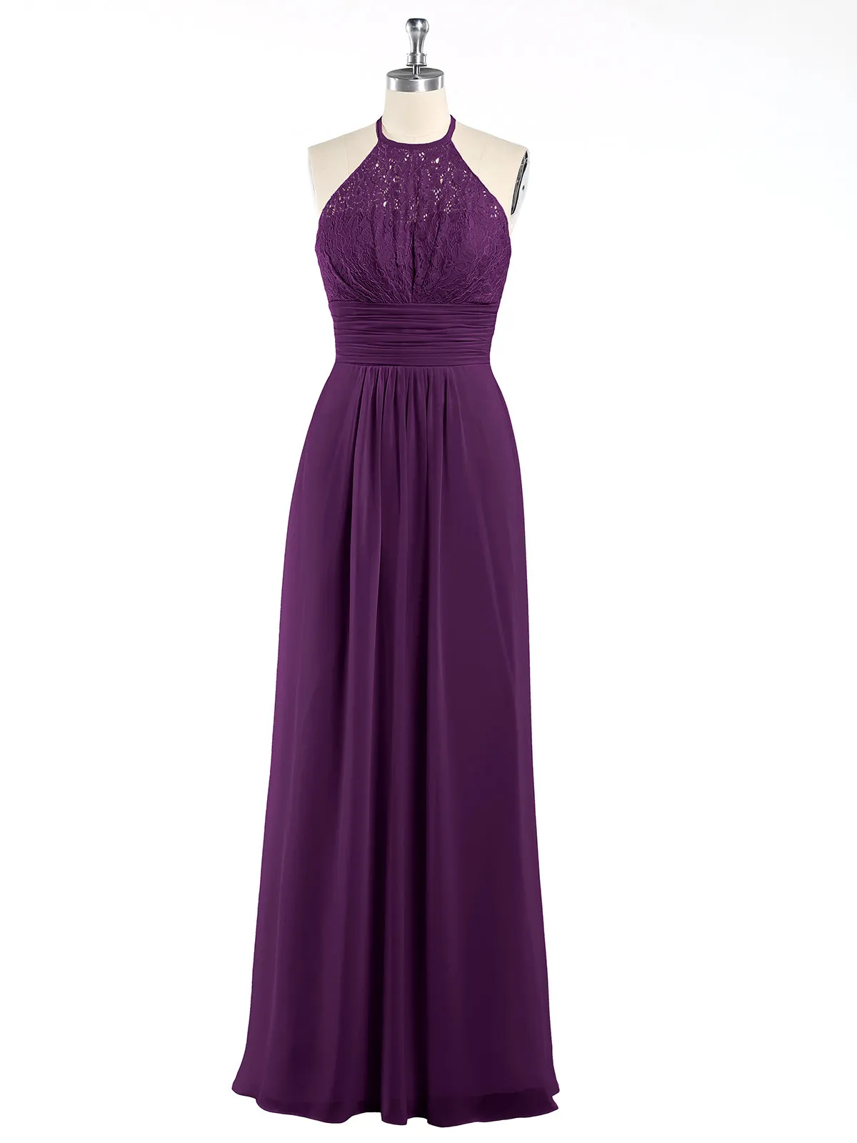 Halter Chiffon And Lace Long Dresses Grape