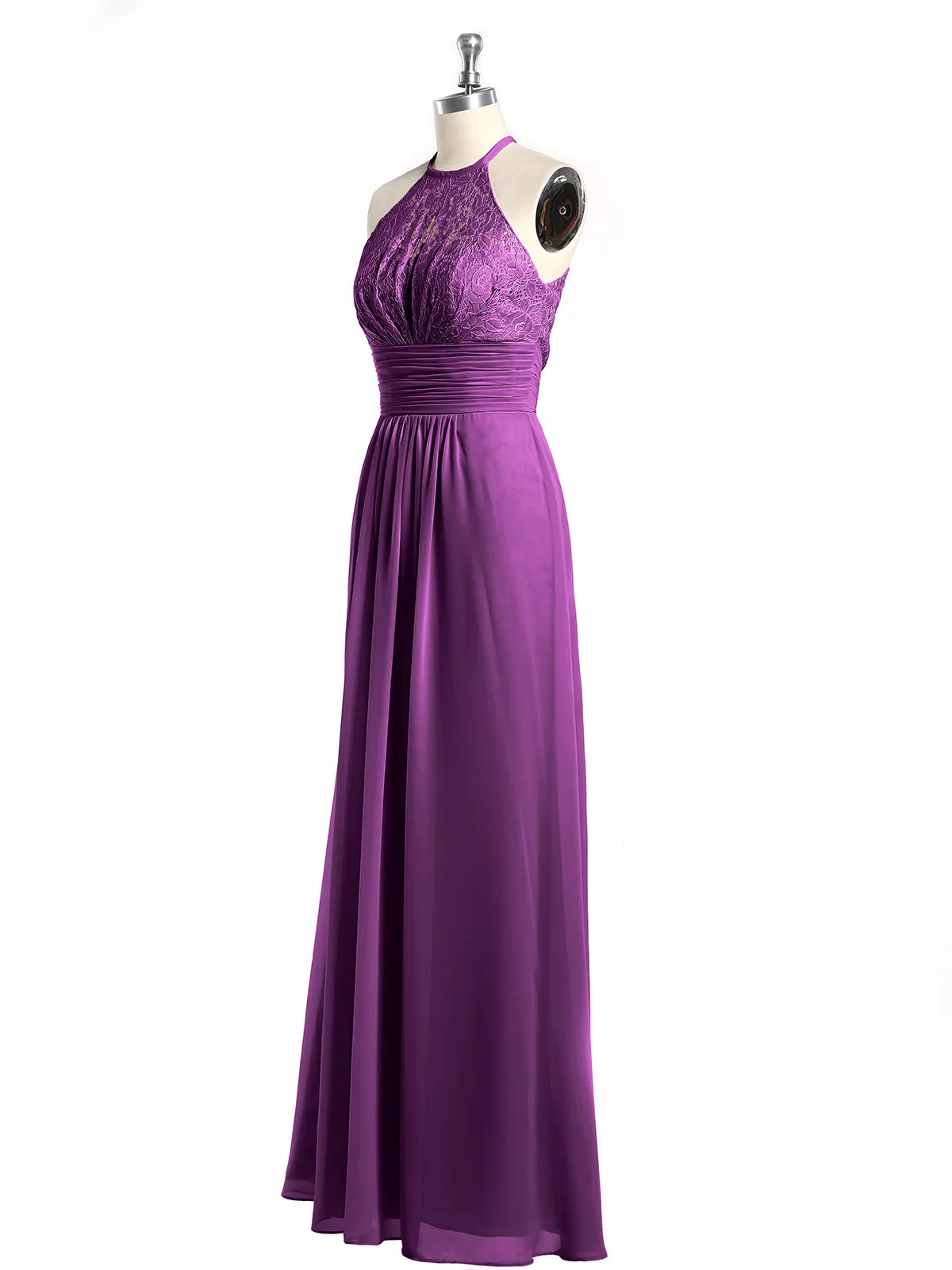 Halter Chiffon And Lace Long Dresses Grape