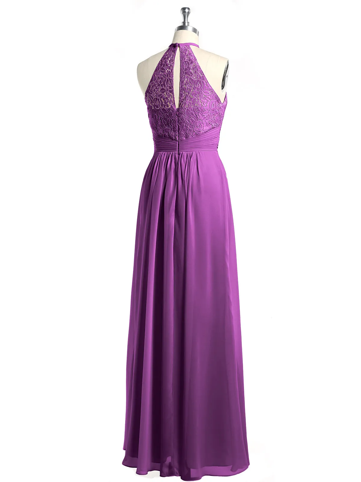 Halter Chiffon And Lace Long Dresses Grape