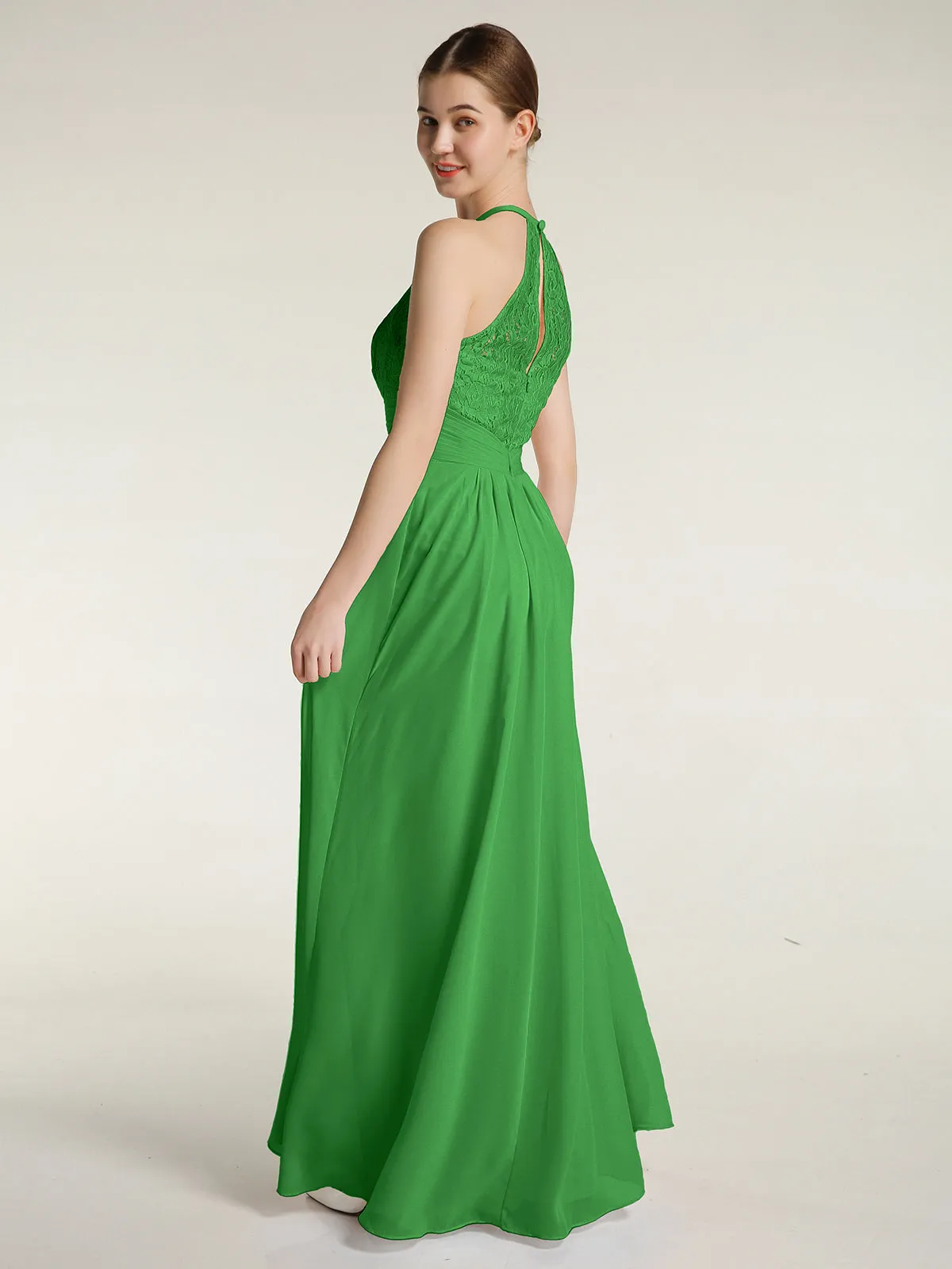 Halter Chiffon And Lace Long Dresses Green Plus Size