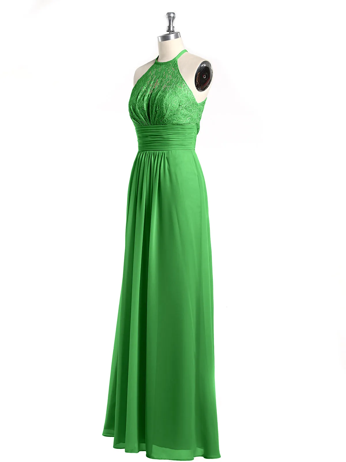 Halter Chiffon And Lace Long Dresses Green Plus Size