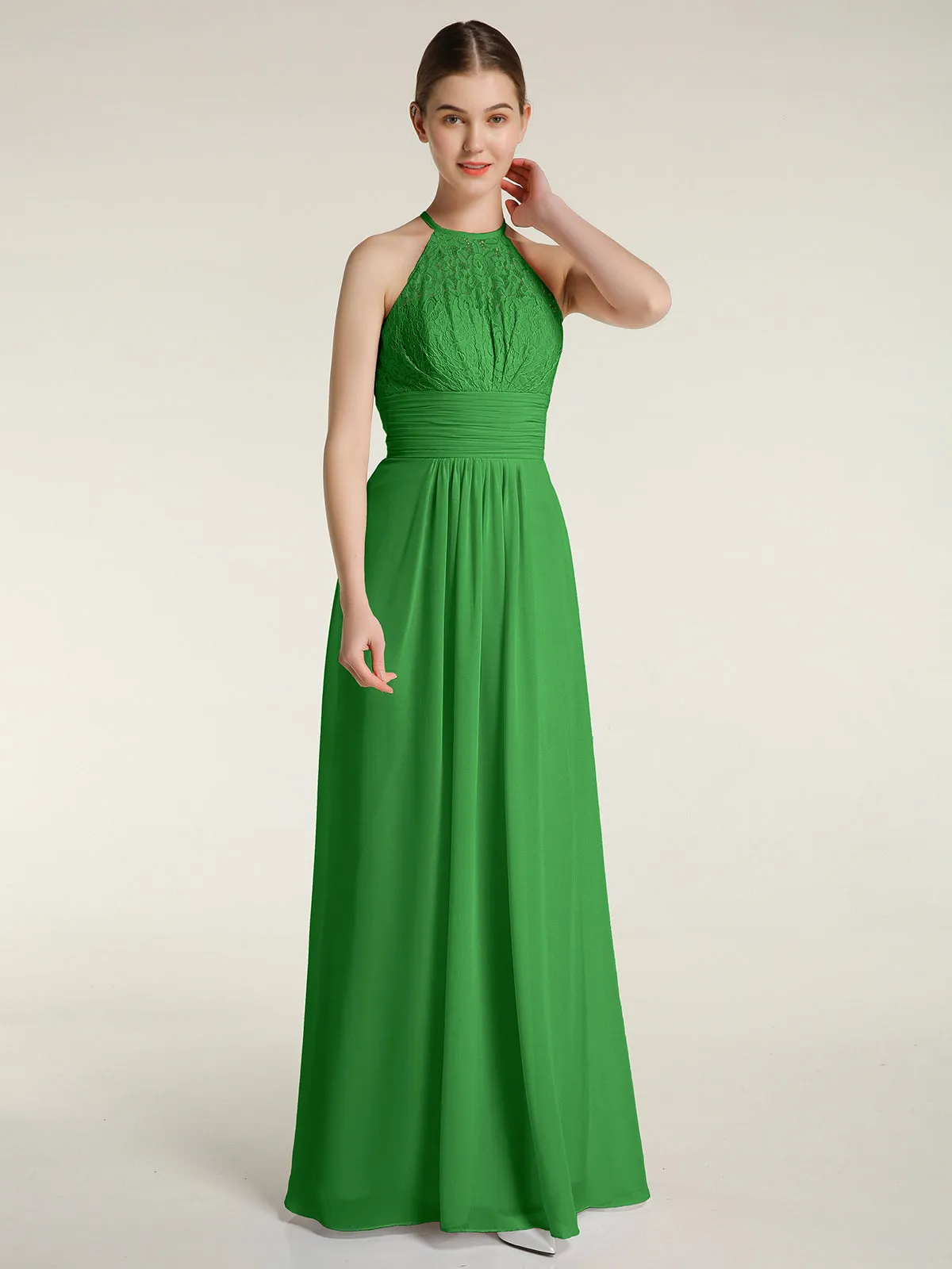 Halter Chiffon And Lace Long Dresses Green Plus Size
