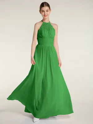 Halter Chiffon And Lace Long Dresses Green Plus Size