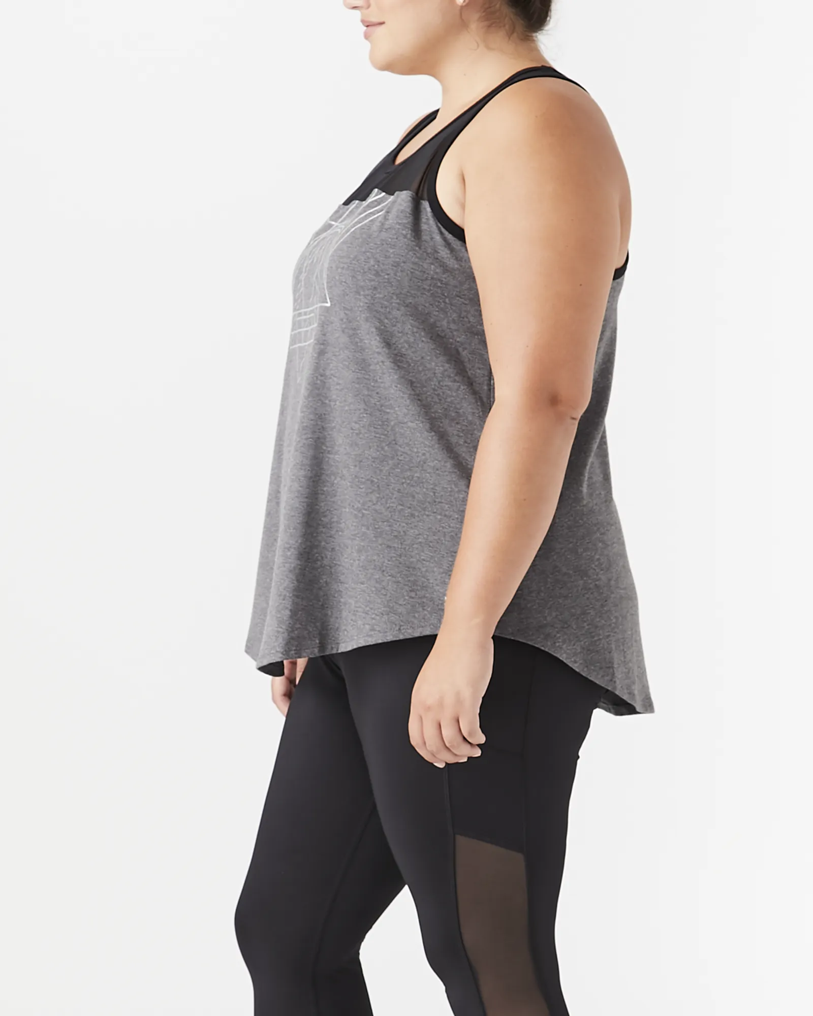 Heather Mesh-Detailed Tank | Charcoal Grey / Black