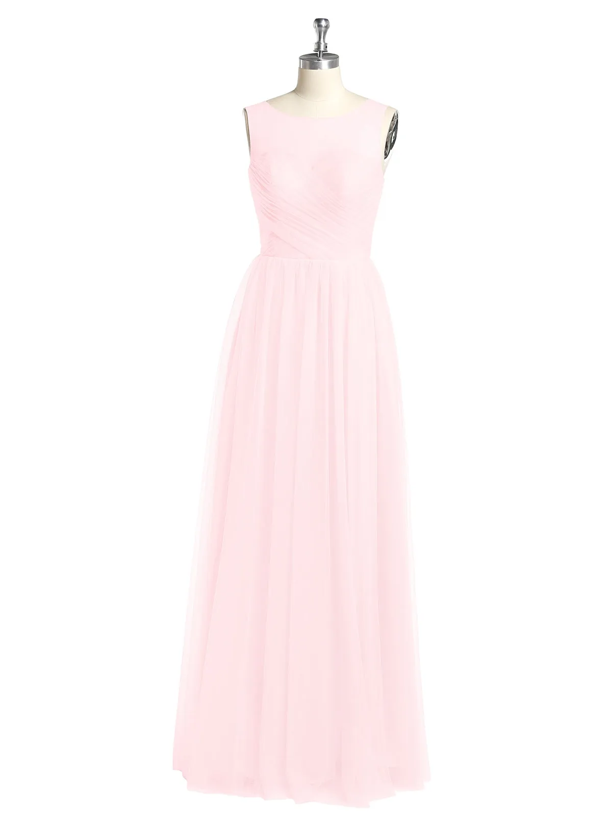 Illusion Neck Cross Tulle Bridesmaid Dresses-Blushing Pink