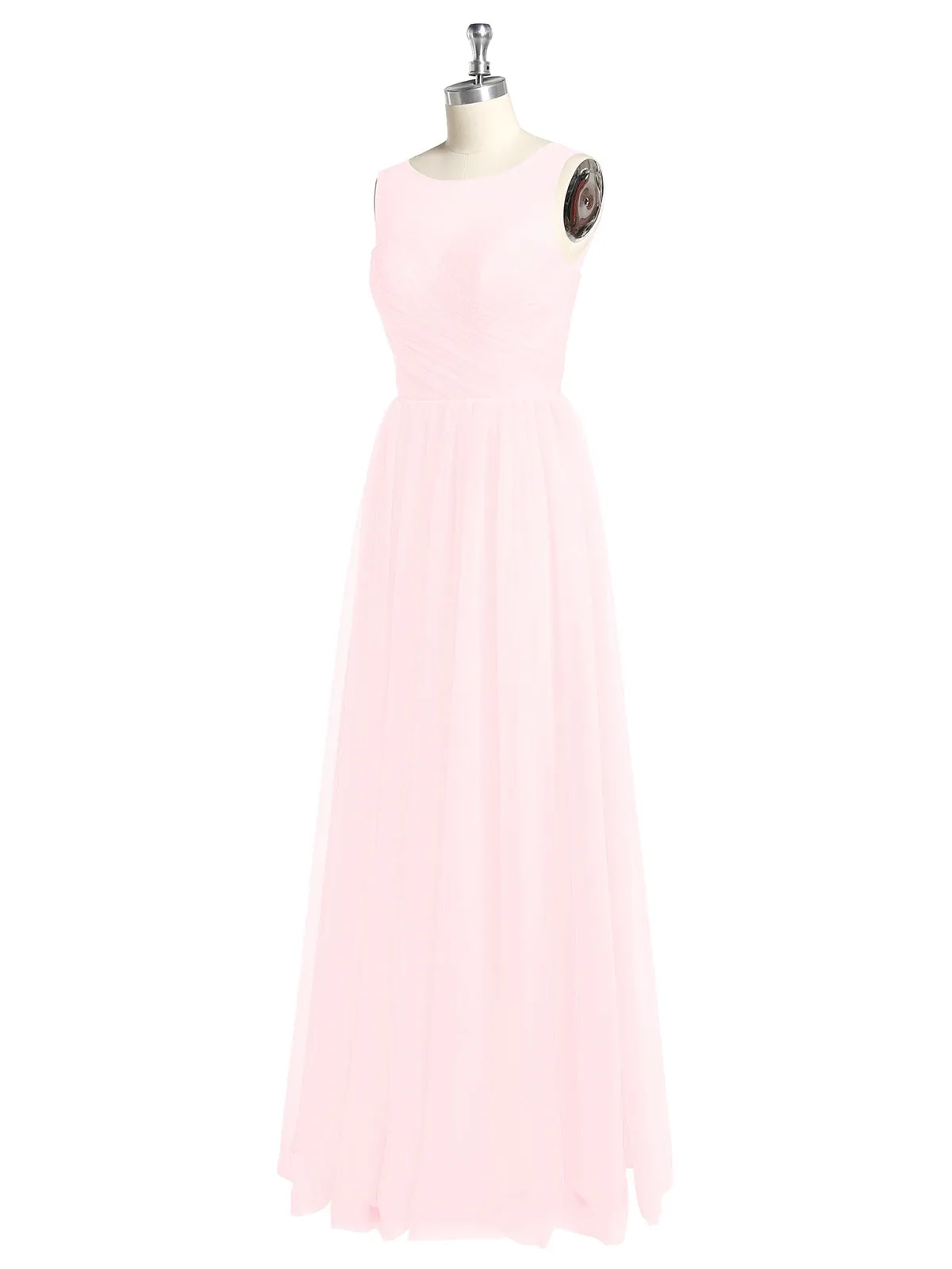 Illusion Neck Cross Tulle Bridesmaid Dresses-Blushing Pink