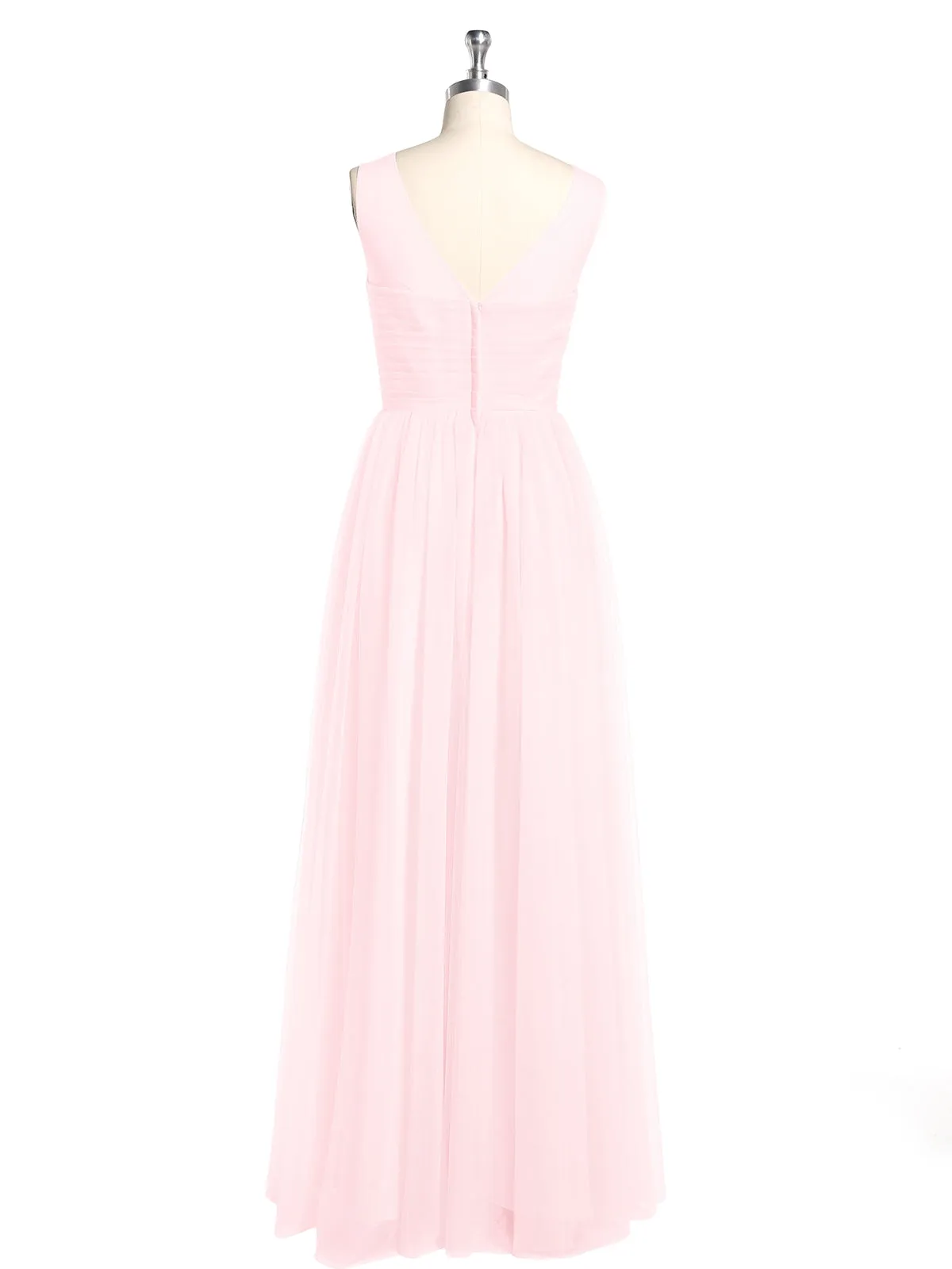 Illusion Neck Cross Tulle Bridesmaid Dresses-Blushing Pink