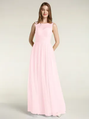 Illusion Neck Cross Tulle Bridesmaid Dresses-Blushing Pink