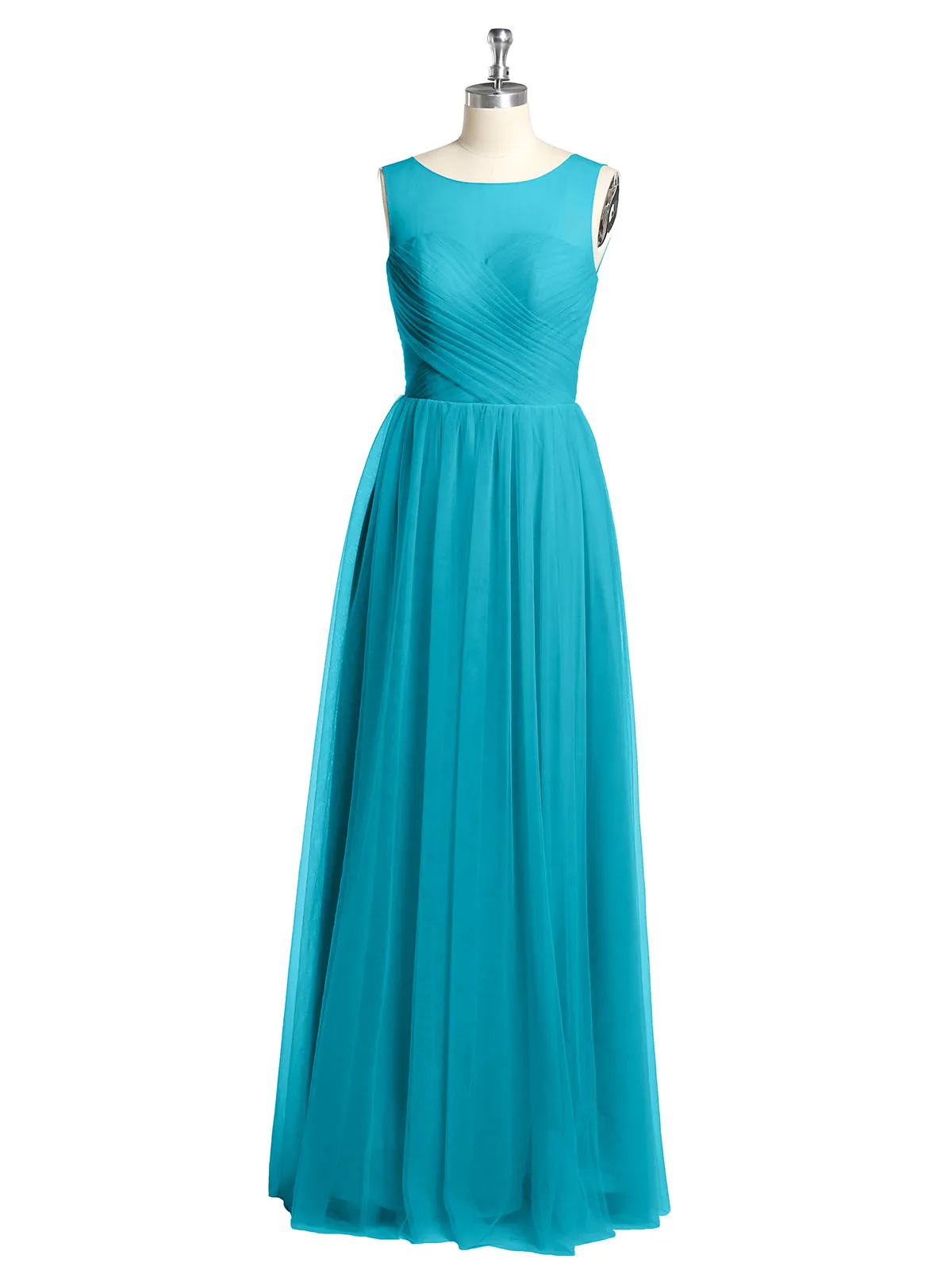 Illusion Neck Cross Tulle Bridesmaid Dresses-Jade Plus Size