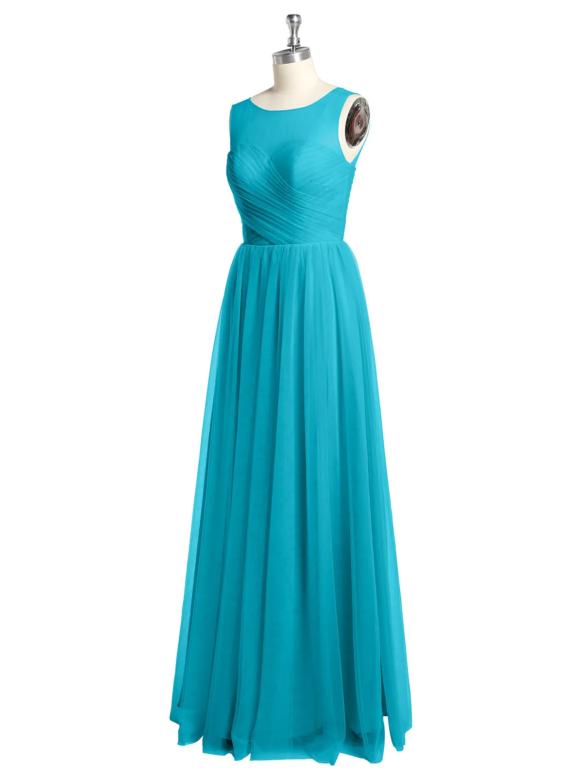 Illusion Neck Cross Tulle Bridesmaid Dresses-Jade Plus Size