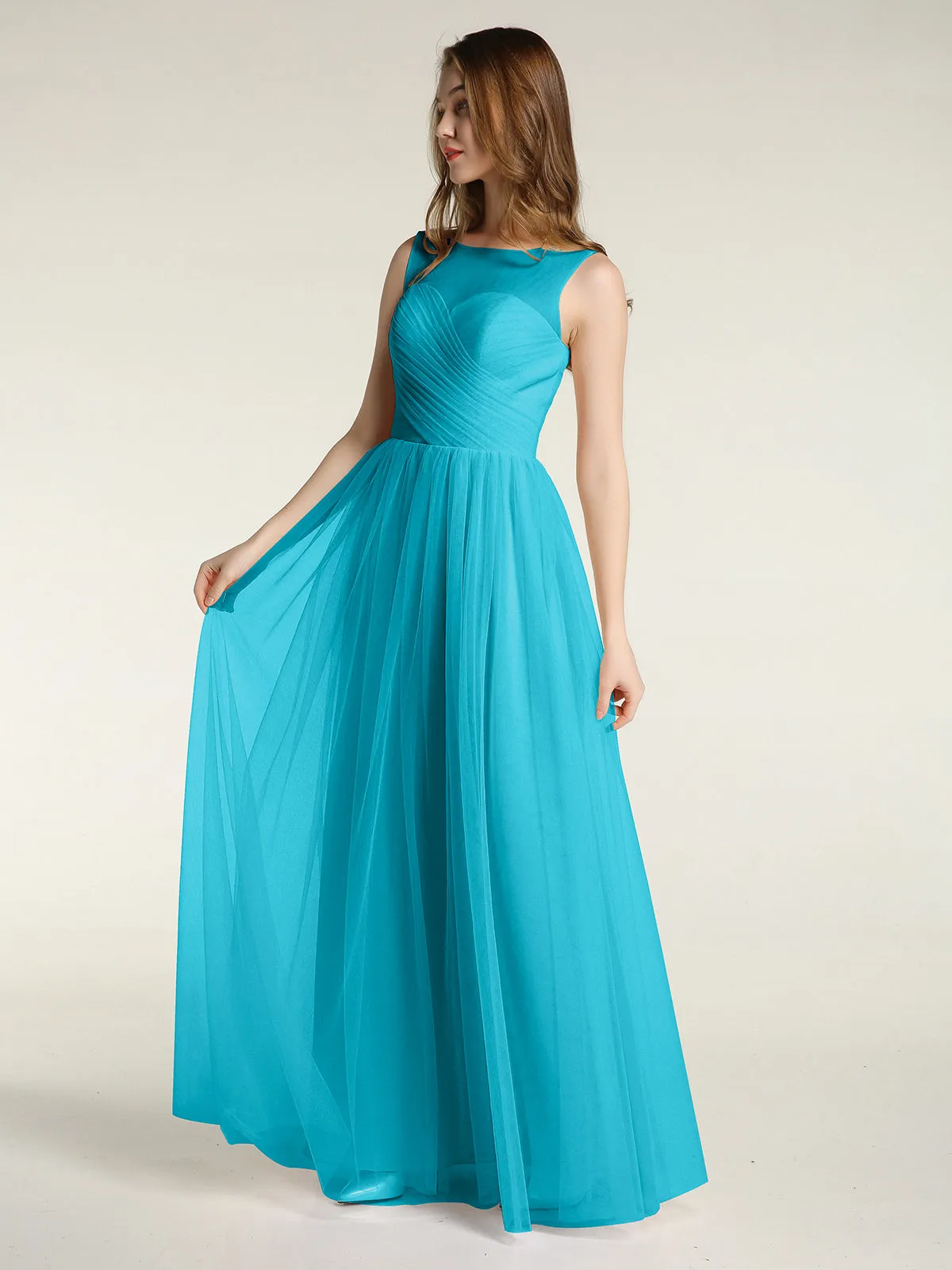 Illusion Neck Cross Tulle Bridesmaid Dresses-Jade Plus Size