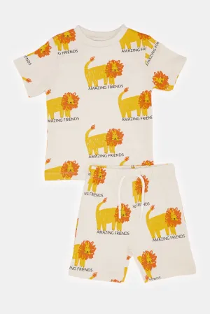 Infant Boys Cream Printed Pyjama Set (2 Piece)