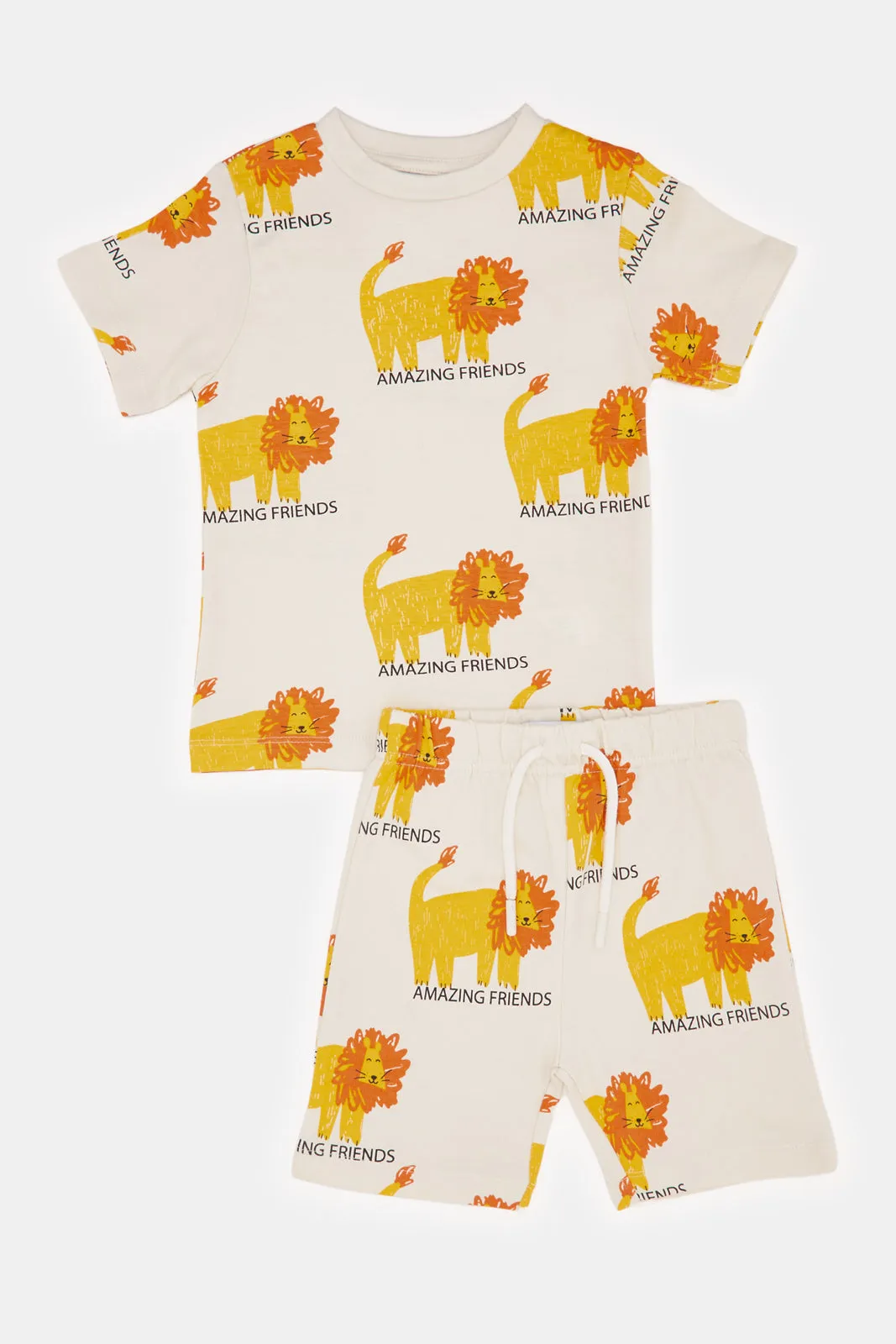 Infant Boys Cream Printed Pyjama Set (2 Piece)