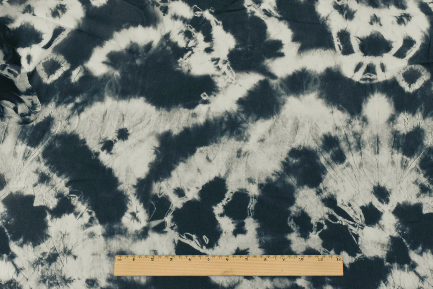 Ink Blue-Ivory Famous Designer Tie Dye Printed Viscose Chiffon Woven Fabric