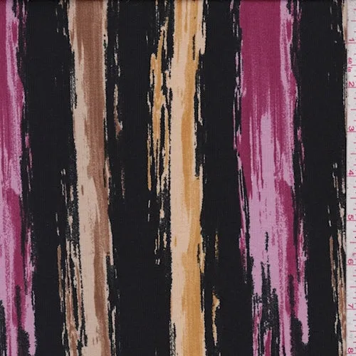 ITY Black/Gold/Mulberry Brushstroke Stripe Jersey Knit Fabric