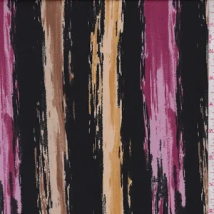 ITY Black/Gold/Mulberry Brushstroke Stripe Jersey Knit Fabric
