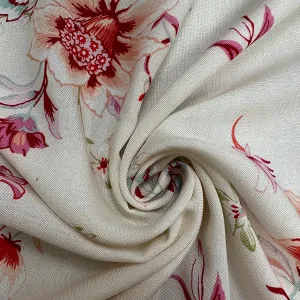 Ivory Multi Floral Print Woven Challis Fabric