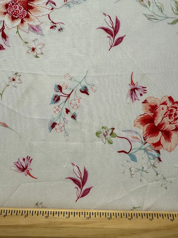Ivory Multi Floral Print Woven Challis Fabric