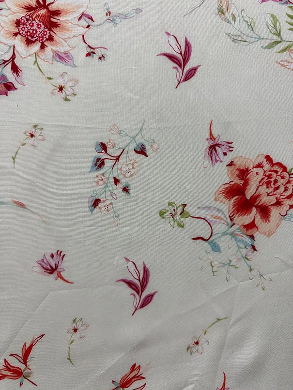Ivory Multi Floral Print Woven Challis Fabric