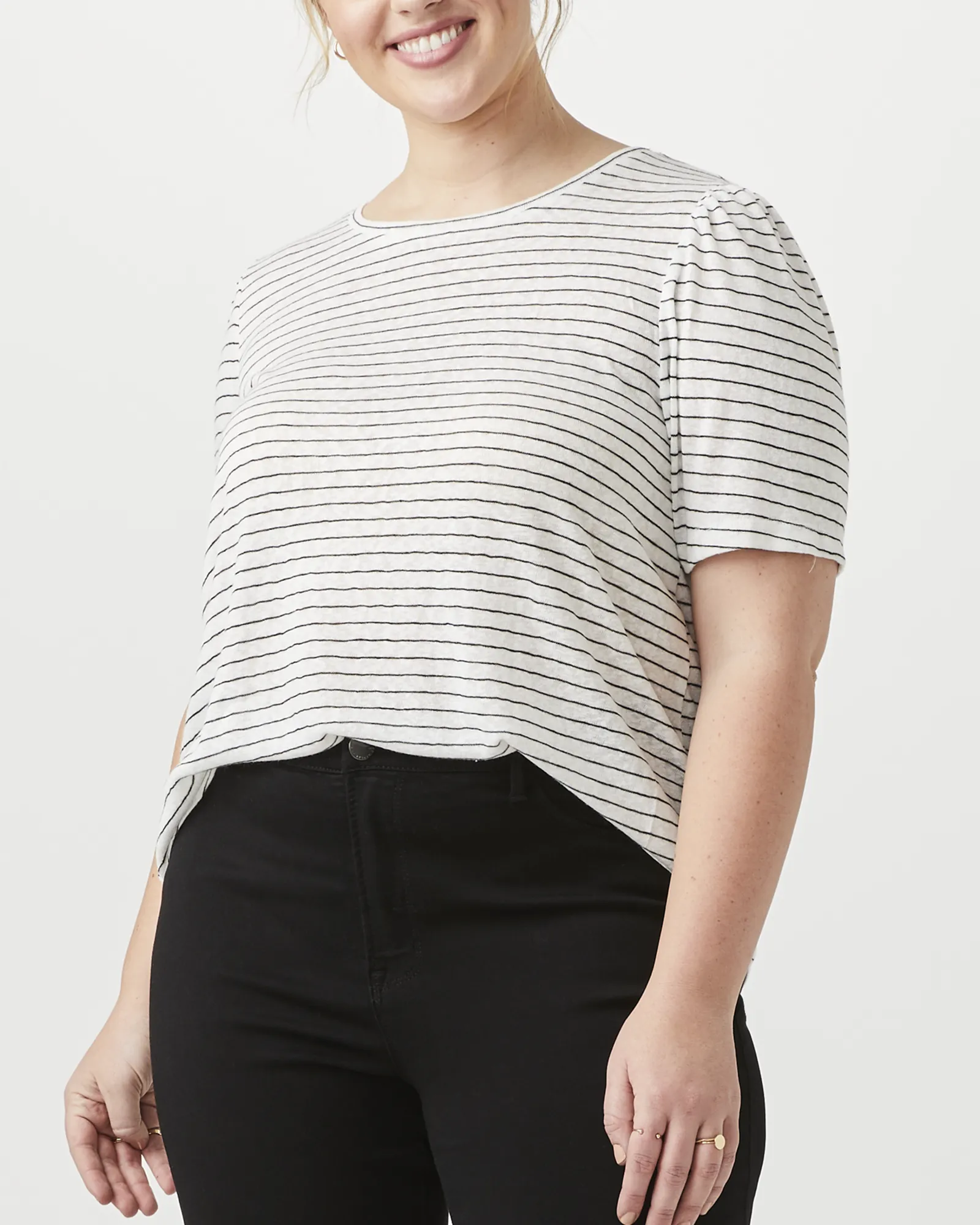 Jane Striped Tee | Light Grey / Black