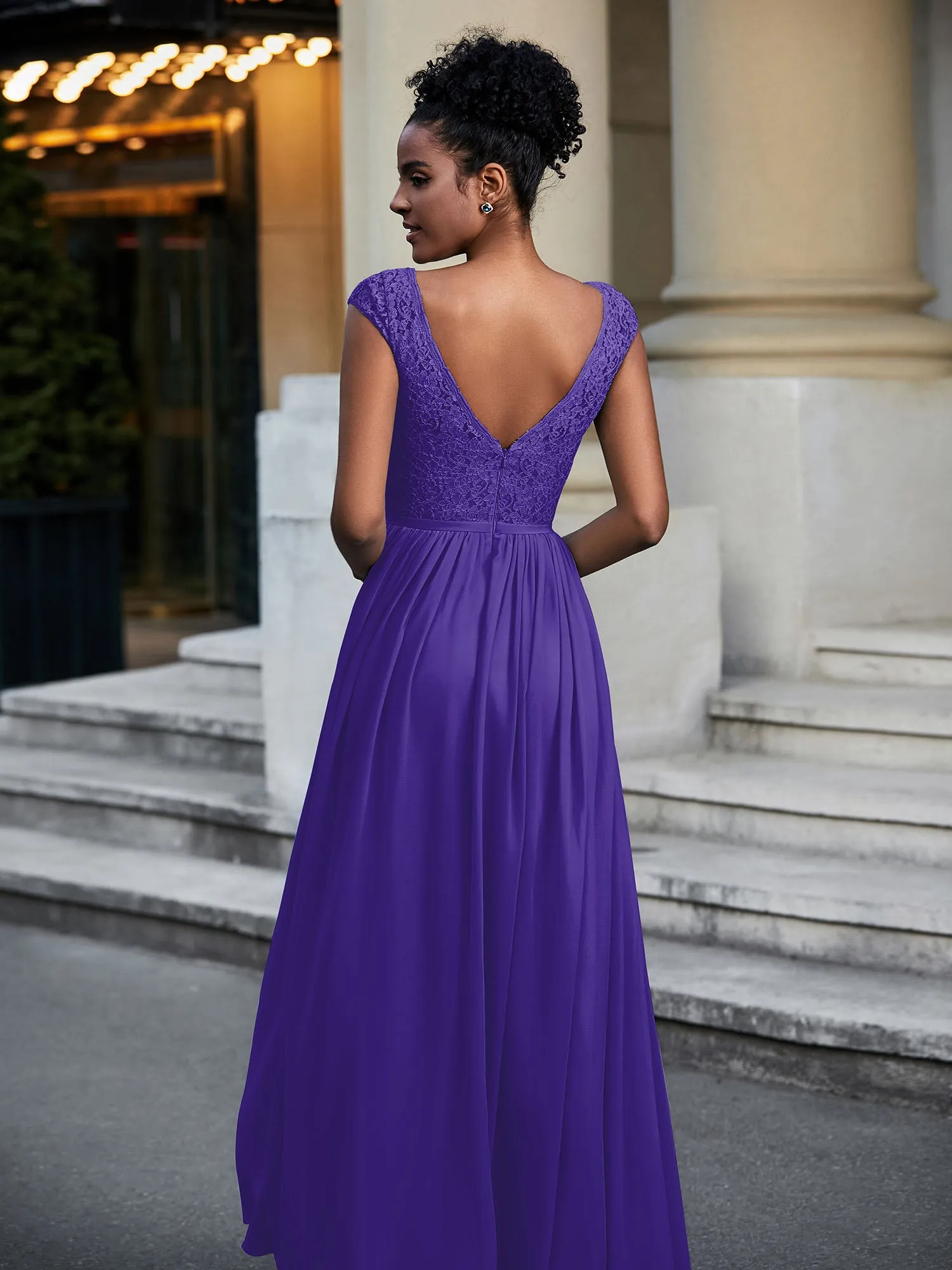 Lace and Chiffon Maxi Dress with Cap Sleeves-Regency Plus Size