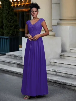 Lace and Chiffon Maxi Dress with Cap Sleeves-Regency Plus Size