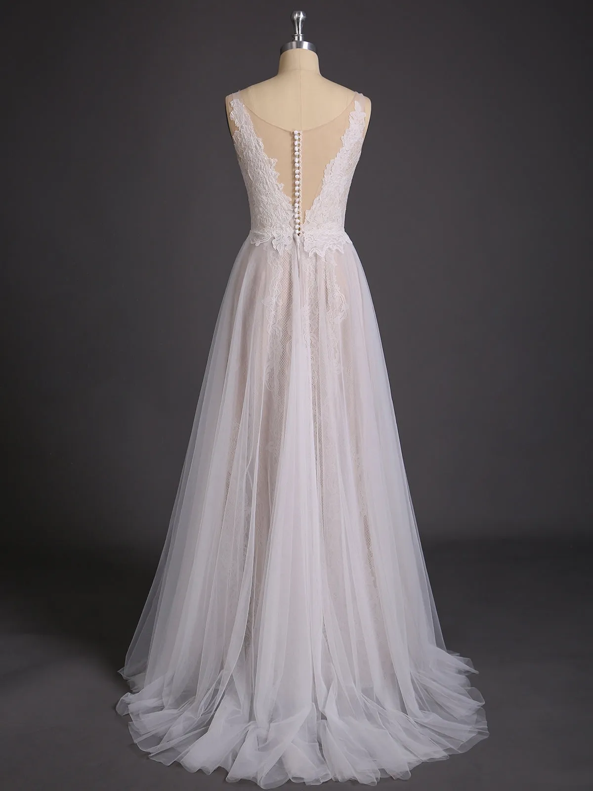 Lace and Tulle Simple Beach Wedding Dress-White