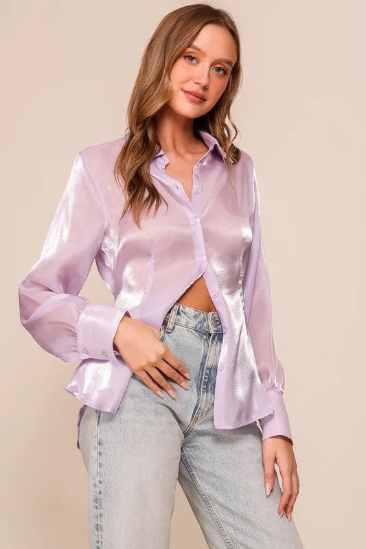 Lavender Organza Button Down Shirt