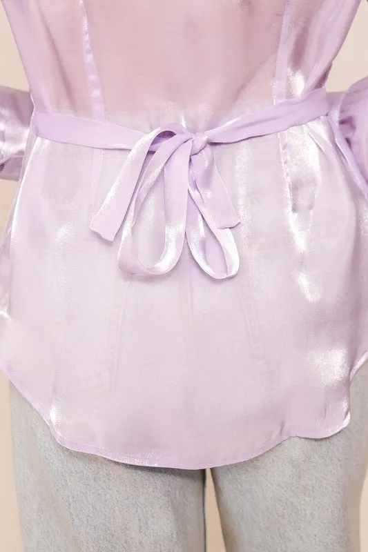 Lavender Organza Button Down Shirt