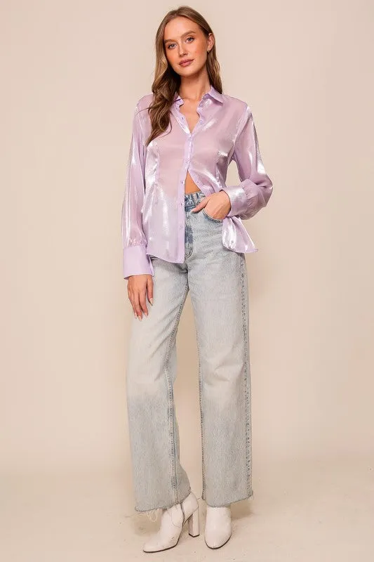 Lavender Organza Button Down Shirt