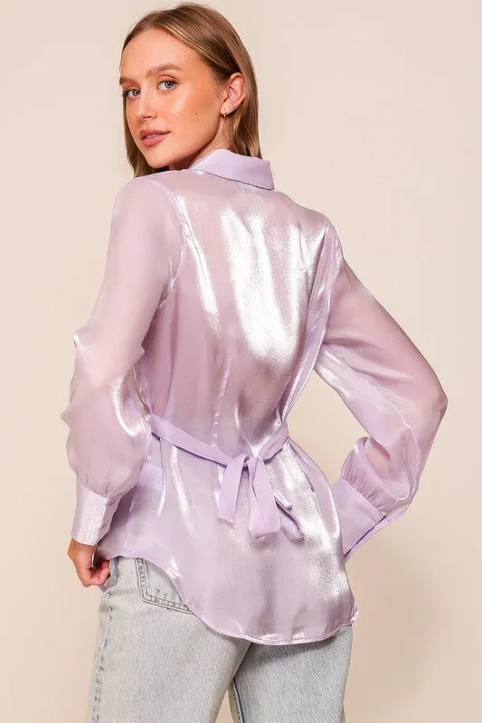 Lavender Organza Button Down Shirt