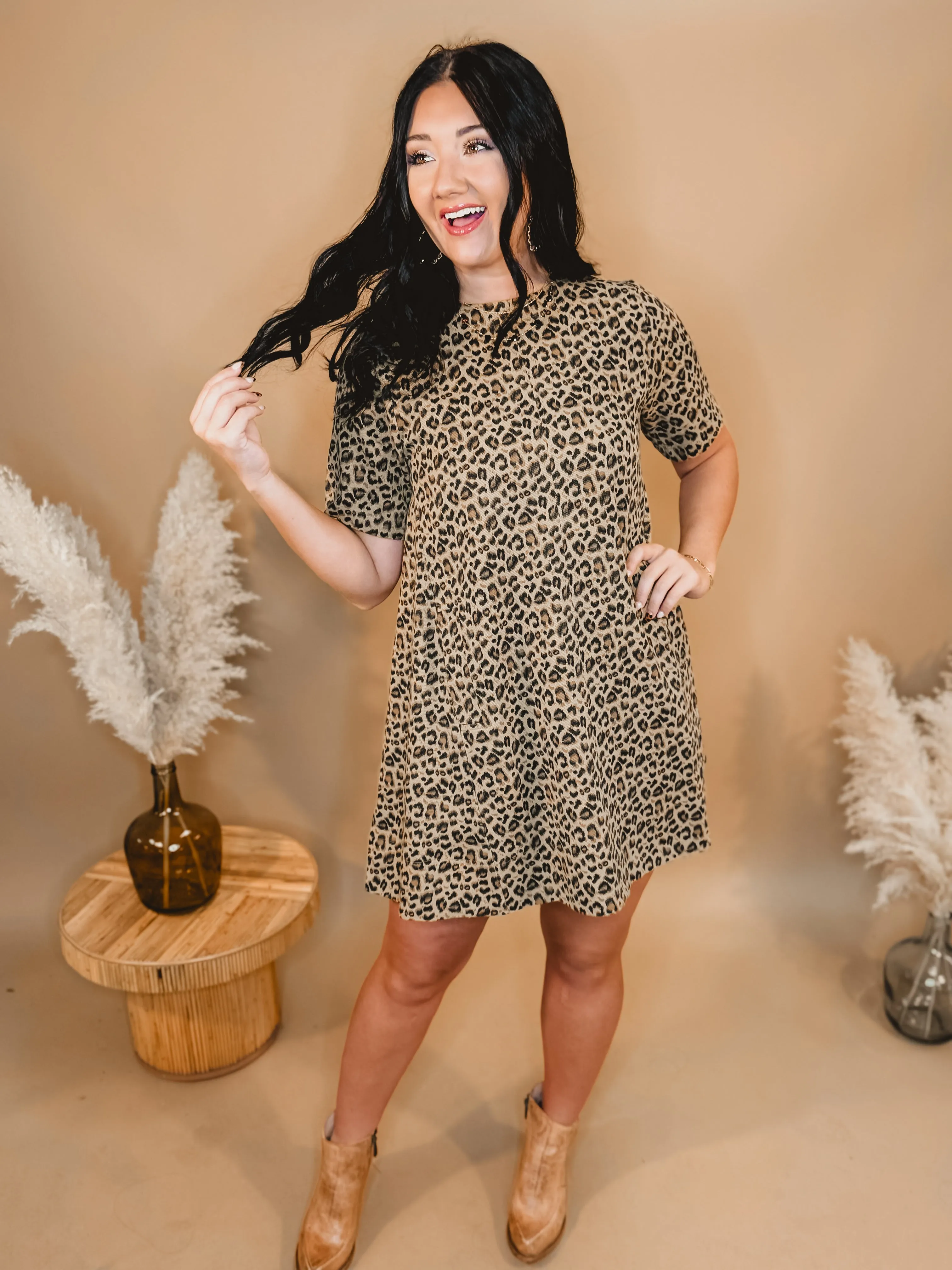 Leopard Print Swing Dress - Camel