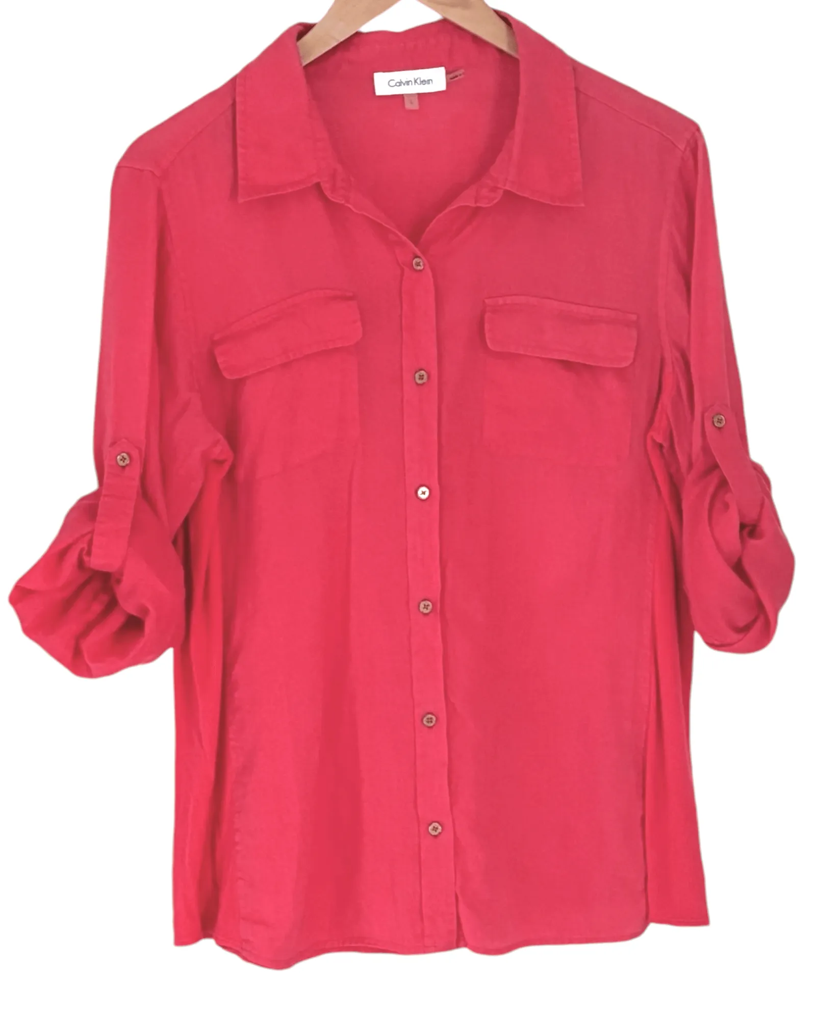 Light Spring Wildberry Tab Sleeve Button-Down Linen Shirt