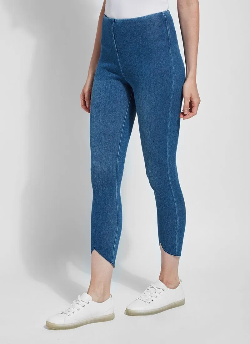 Lynette Scalloped Edge Denim Legging, Mid Wash