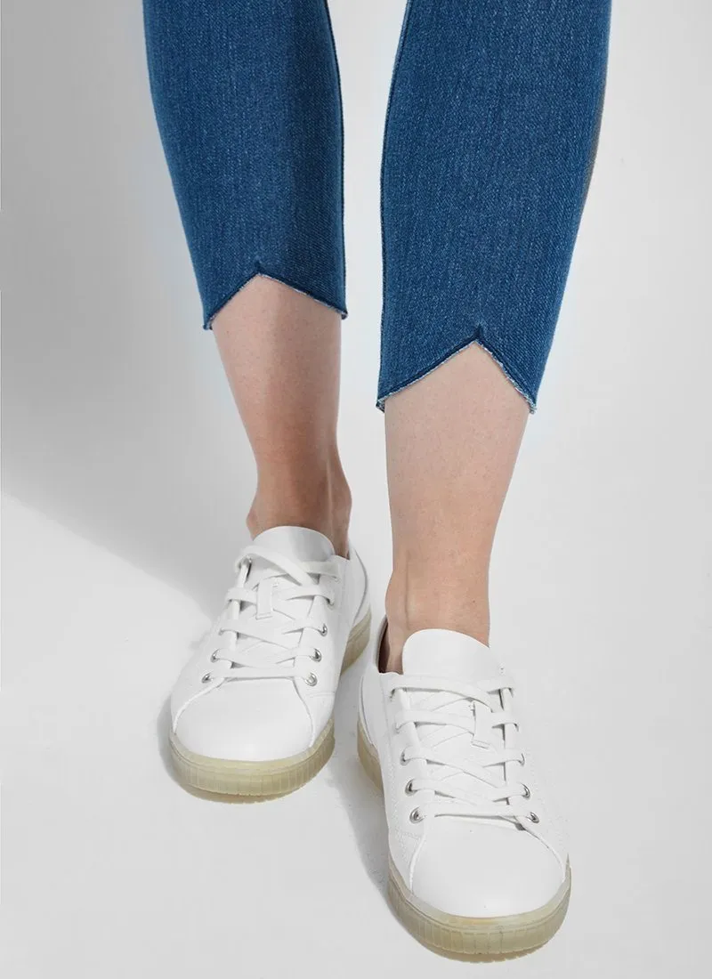 Lynette Scalloped Edge Denim Legging, Mid Wash