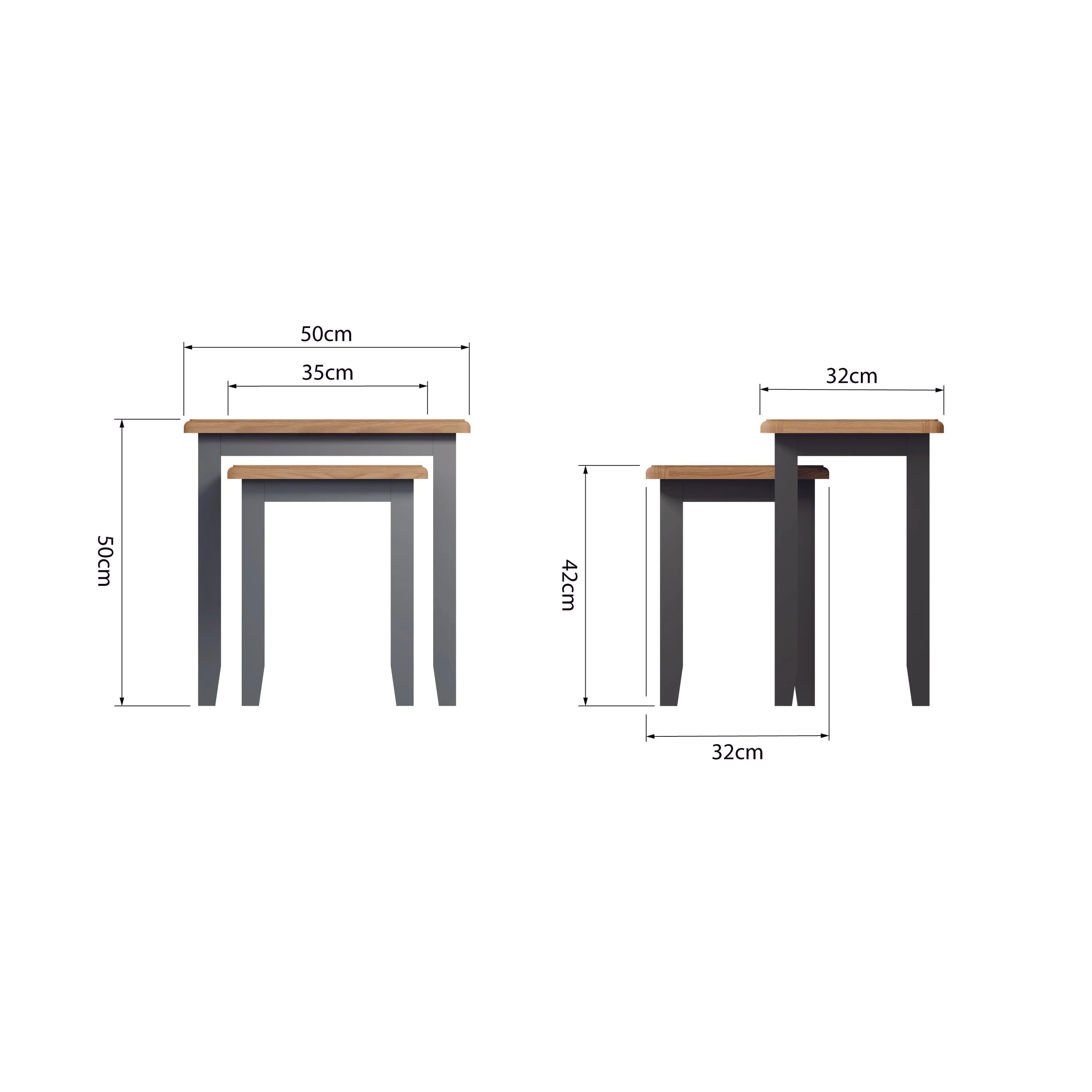 Malmesbury Grey Nest of 2 Tables 50 x 32 x 50 cm