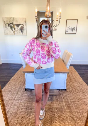 Mandy Floral Knit Sweater-Pink