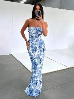 Multi Floral Graceful Split Long Dress